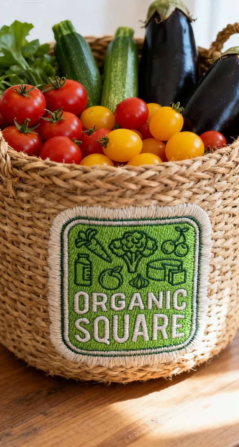 Organic Square basket of organic fruit and vegetables